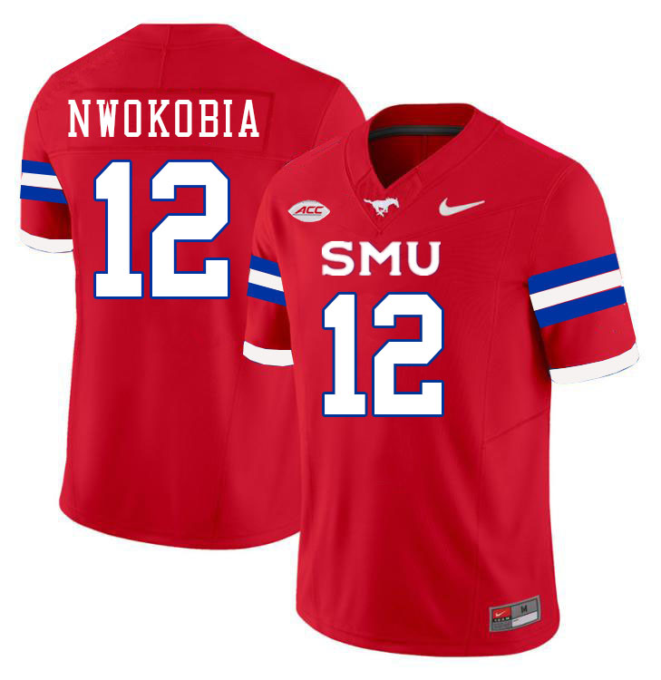 SMU Mustangs #12 Isaiah Nwokobia Jersey College Football Uniforms-Red